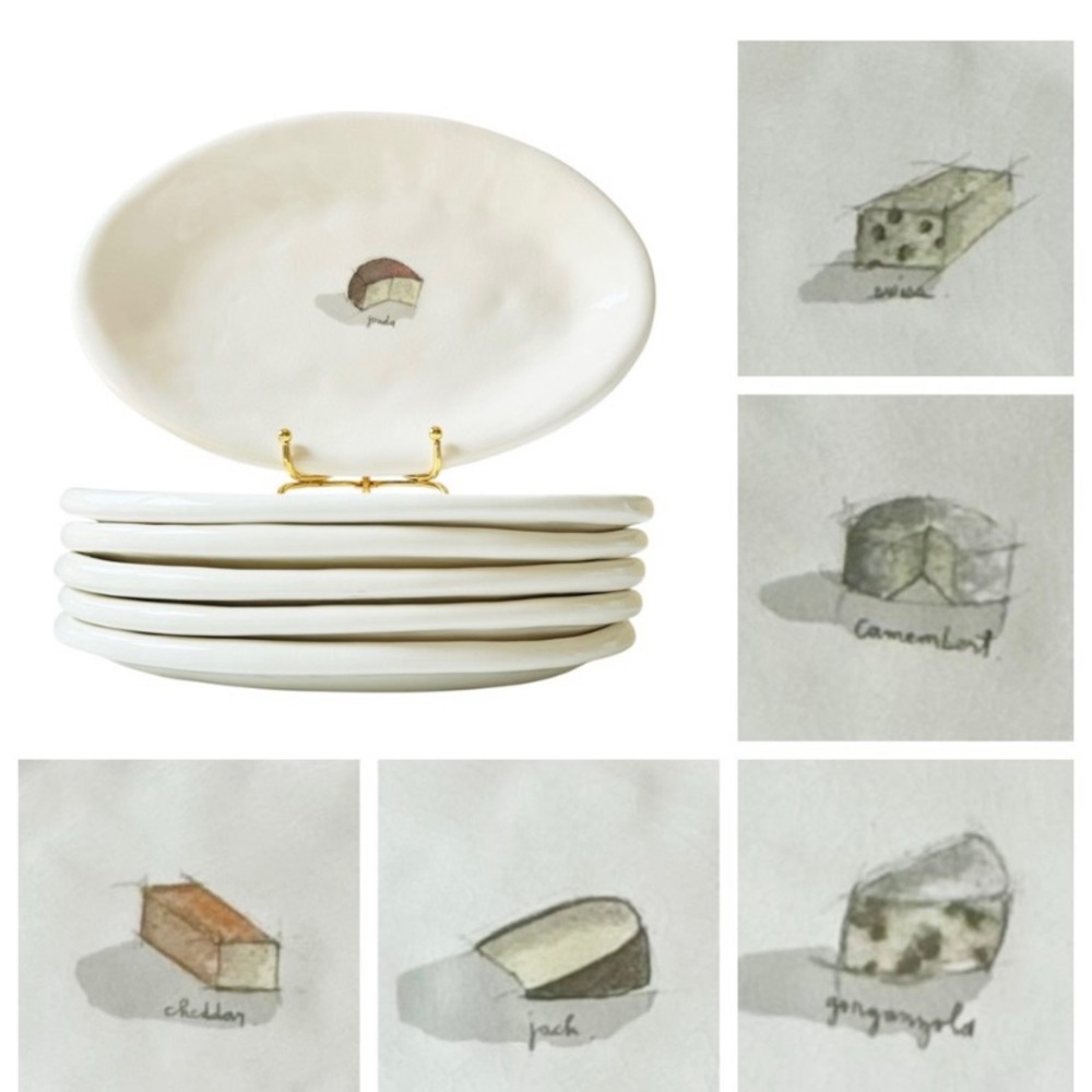 Crate & Barrel White Cheese Charcuterie Ceramic Salad/Dessert Plates
